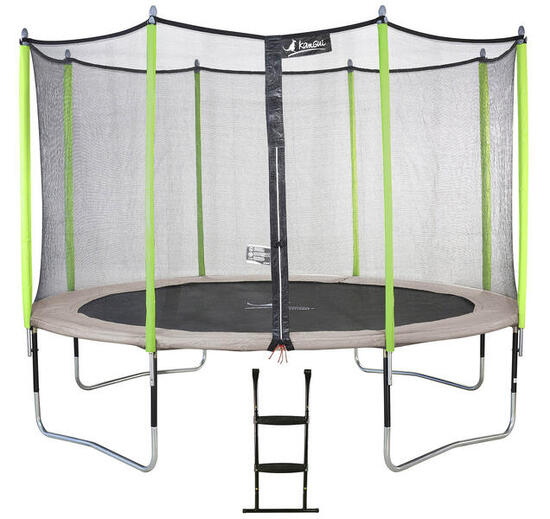 Trampoline jardin Ø360 cm + filet + échelle - JUMPI 360 – Taupe/Vert