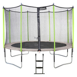 Trampoline de jardin 365 cm + filet de sécurité + échelle JUMPI Taupe/Vert 360