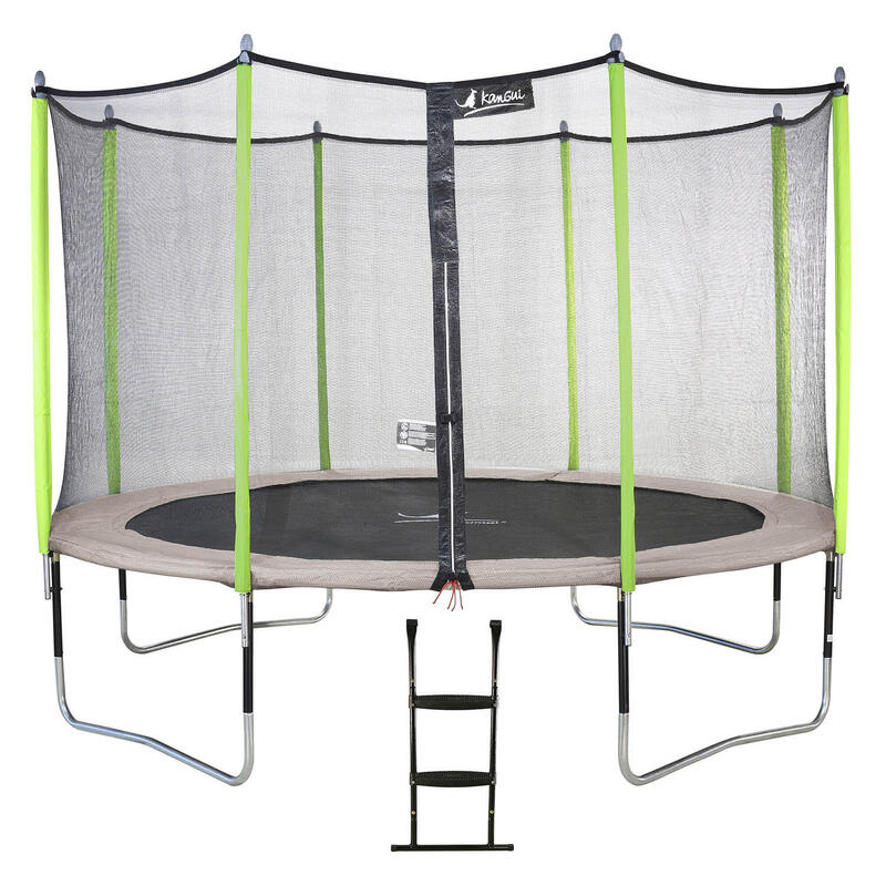 Trampoline de jardin 365 cm + filet de sécurité + échelle  JUMPI Taupe/Vert 360