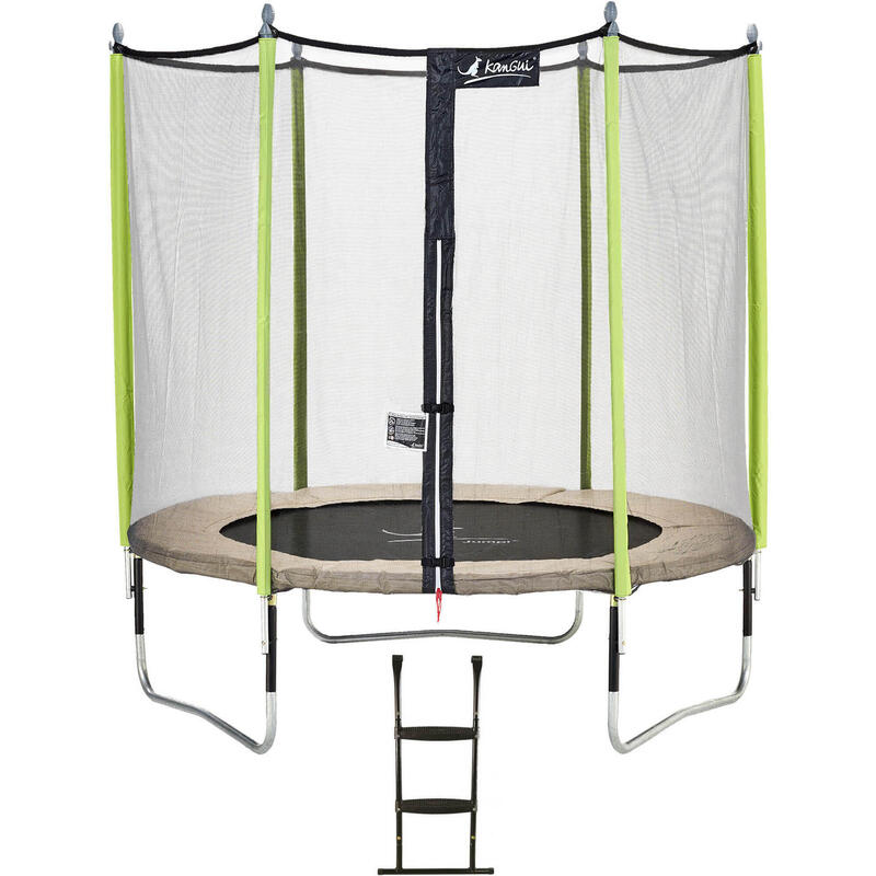 Trampoline de jardin 244 cm + filet de sécurité + échelle JUMPI Taupe/Vert 250