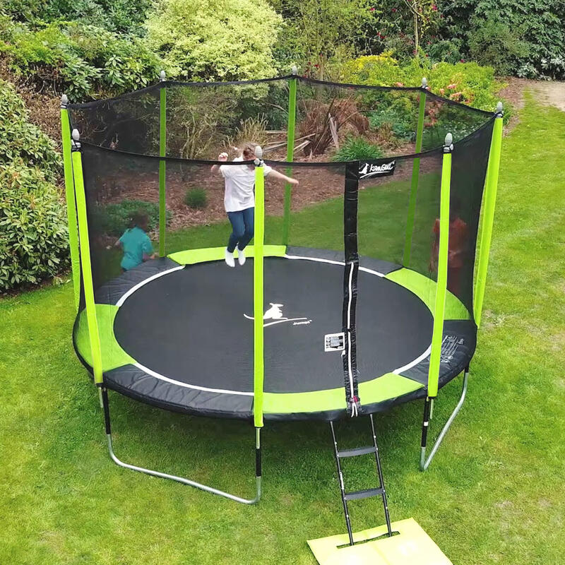 Trampoline de jardin 426 cm + filet de sécurité + échelle  JUMPI Vert/Noir 430