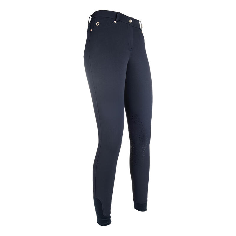 Damen Reithose LG Basic Silikon-Kniebesatz dunkelblau