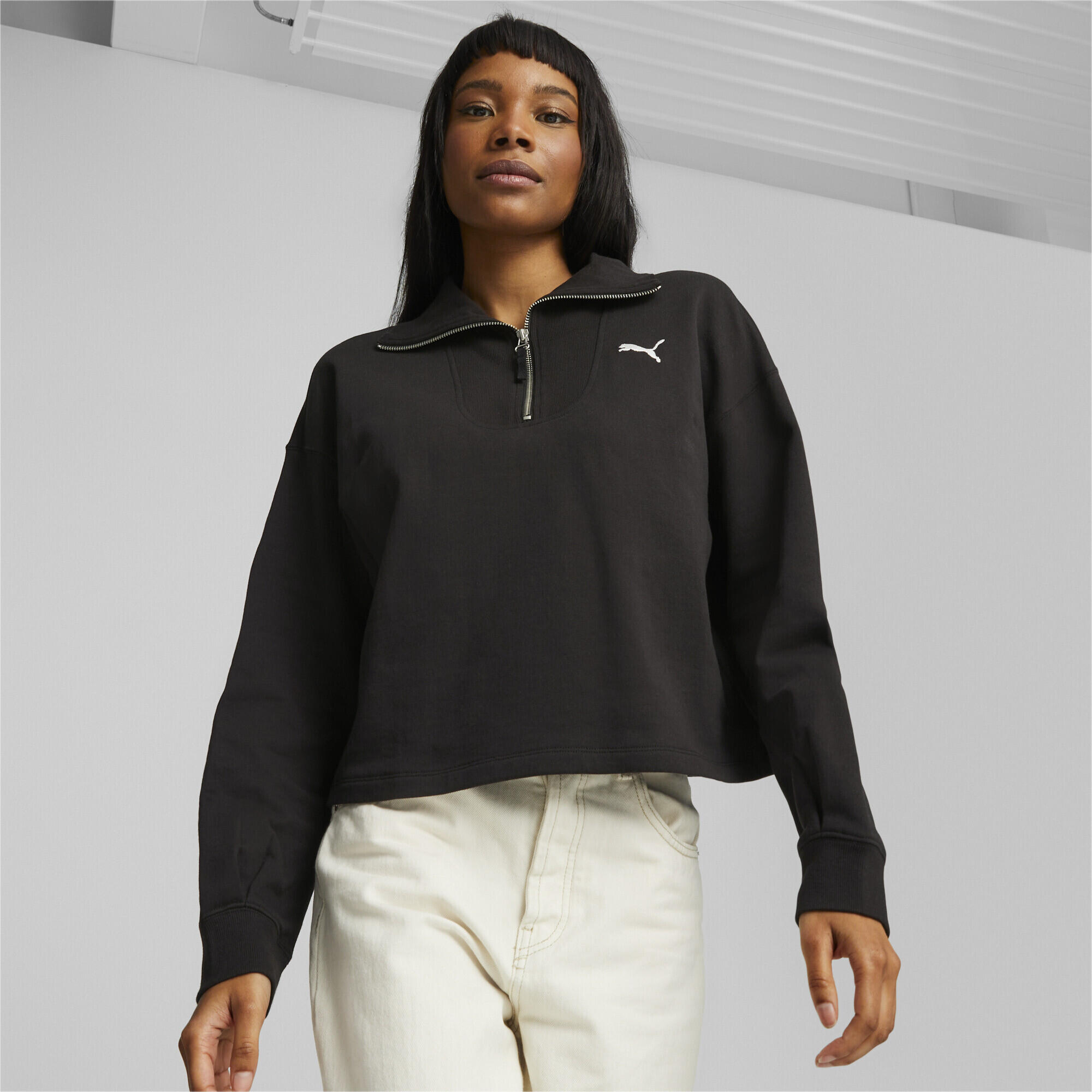 Sweat à demi-fermeture zippée et col montant HER Femme PUMA Black 2/6