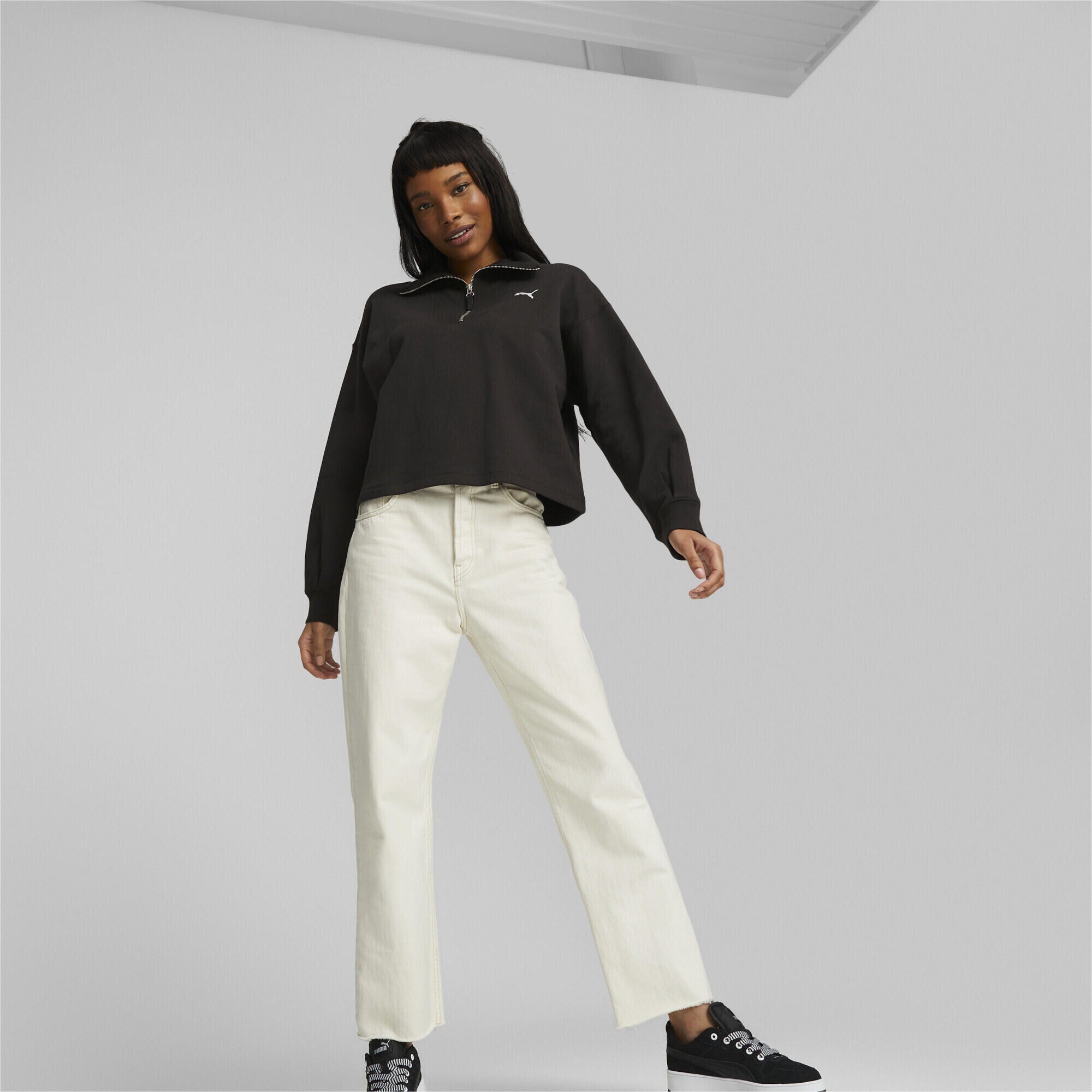 Sweat à demi-fermeture zippée et col montant HER Femme PUMA Black 3/6