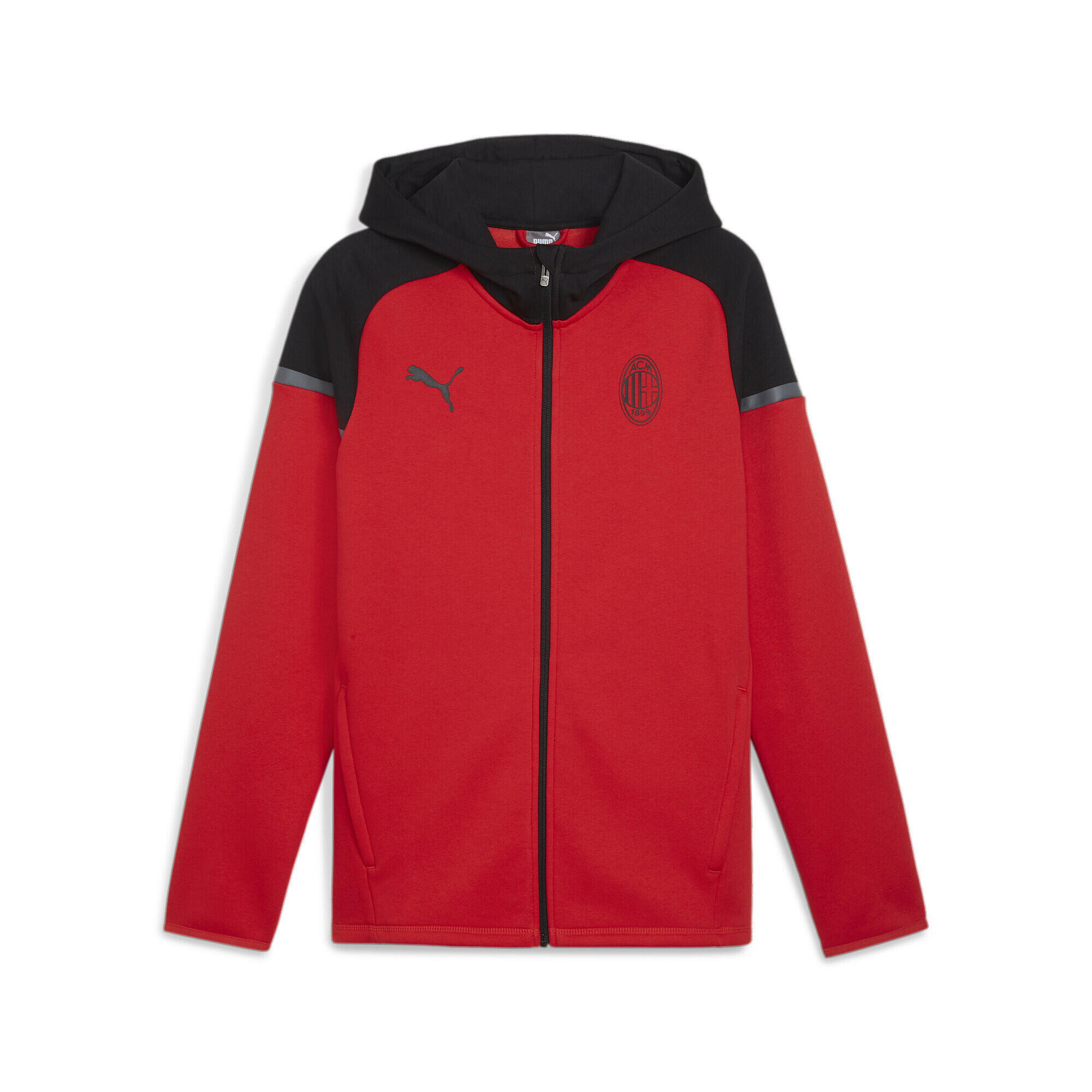 PUMA Chaqueta de fútbol AC Milan Casuals con capucha PUMA For All Time Red Black