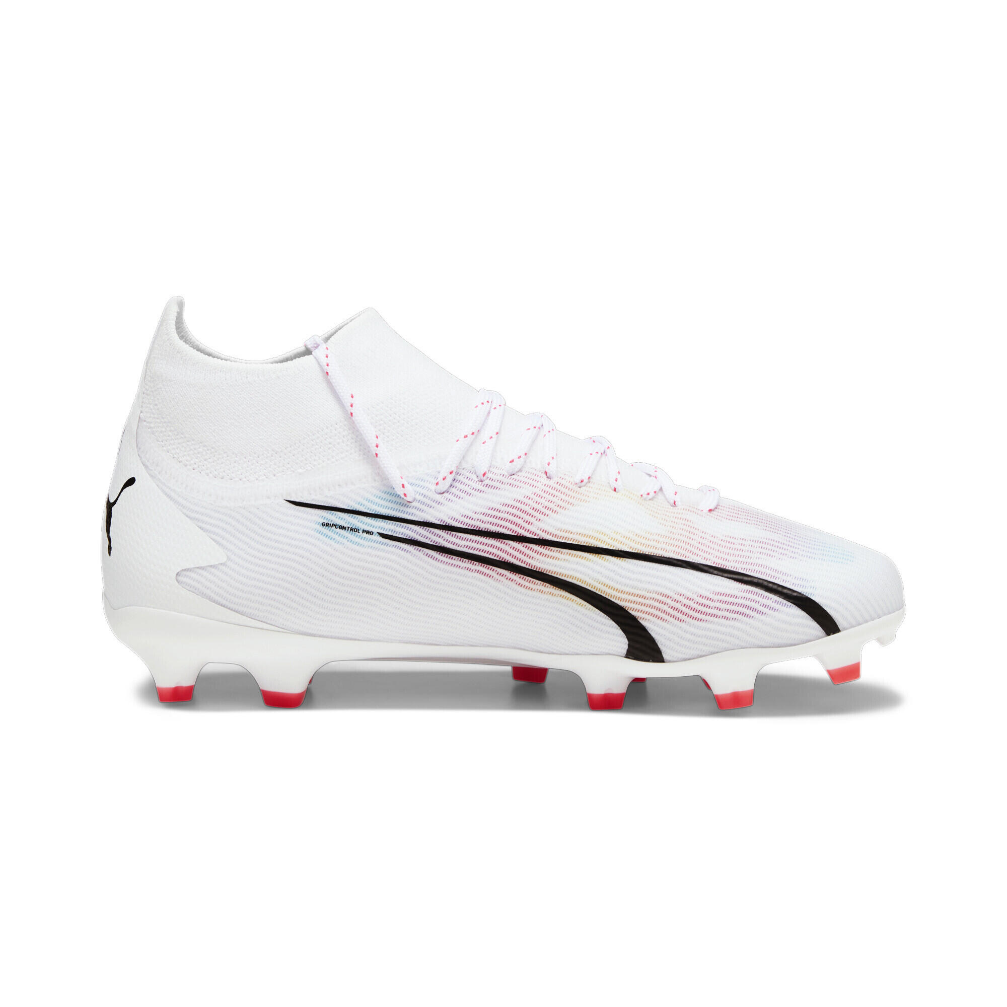 Scarpe da calcio ULTRA PRO FG/AG da ragazzi PUMA White Black Fire Orchid Red 5/6