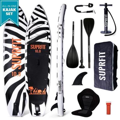 Suprfit SUP Board Set Zebra inkl. Sitz und Kajak Paddle