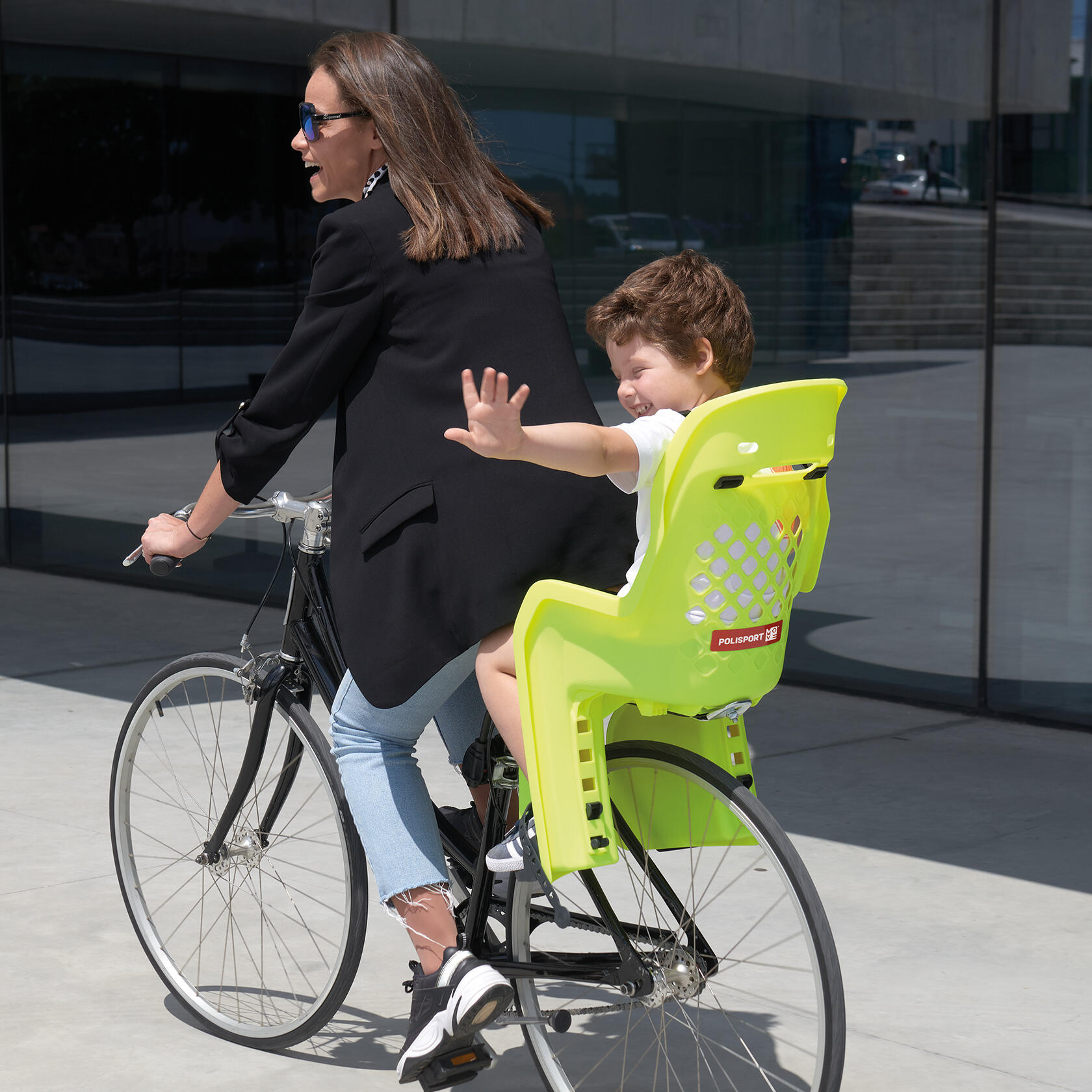 Seggiolino Posteriore Bambini Bicicletta Al Telaio JOY Crema / Grigio Scuro 2/5