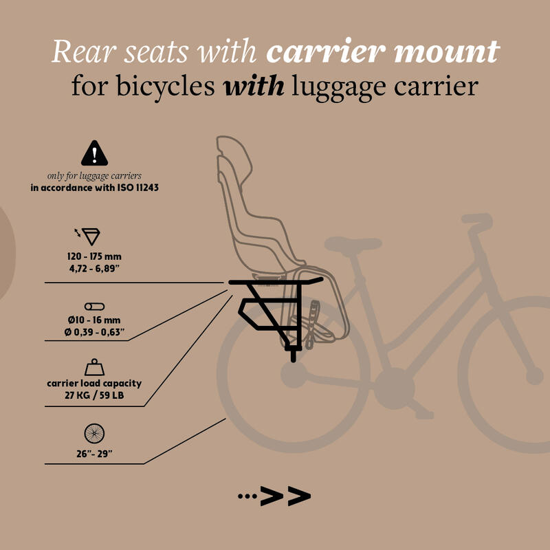 Siège arrière pour vélo GO pour porte-bagages Gris Macarron
