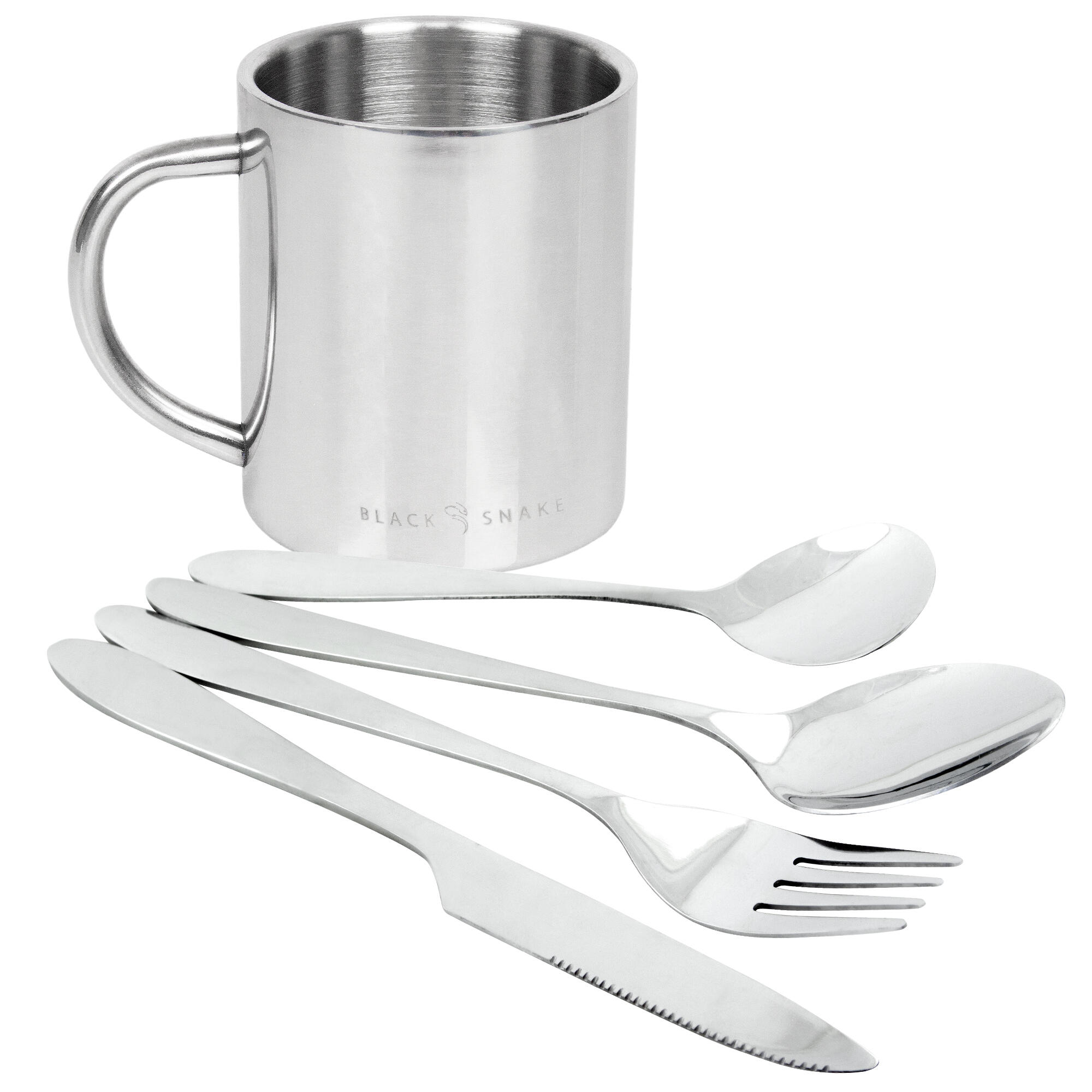 BLACK SNAKE Camping Besteck 'lunch' und Thermotasse Set | Edelstahl