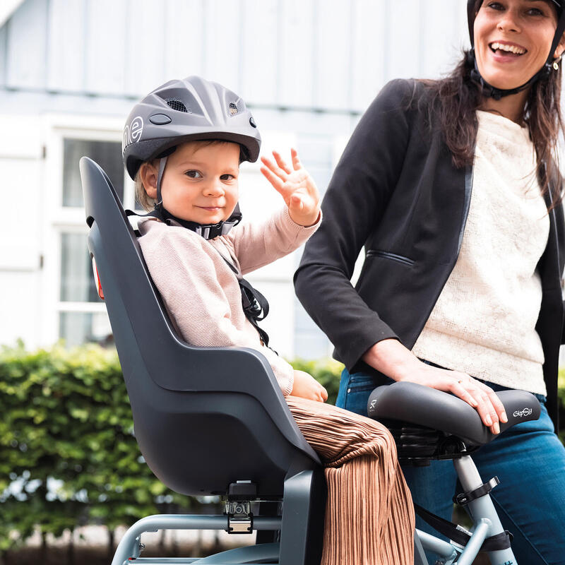 Siège enfant Bobike Maxi gris urbain pour des balades à vélo en toute sécurité