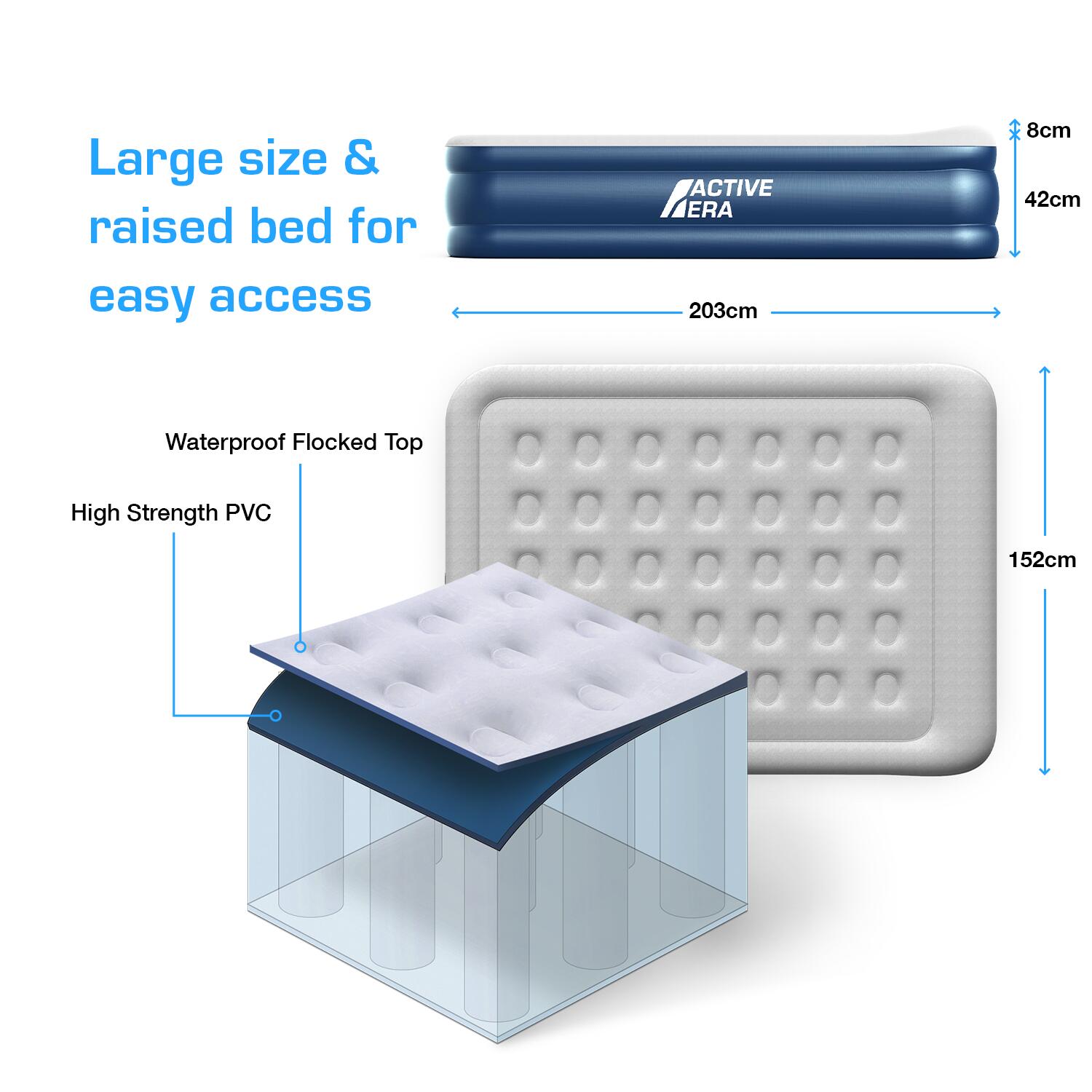 King Size Comfort Air Bed Grey/Navy ACTIVE ERA Decathlon