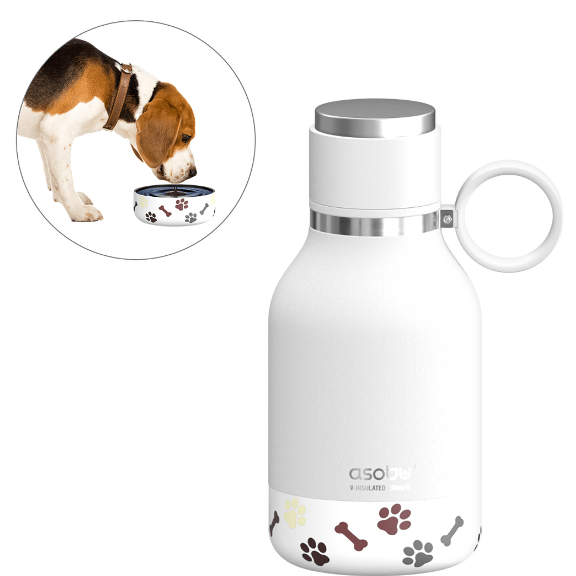 ASOBU Tritan Water Bottle with Dog Bowl White 975ml