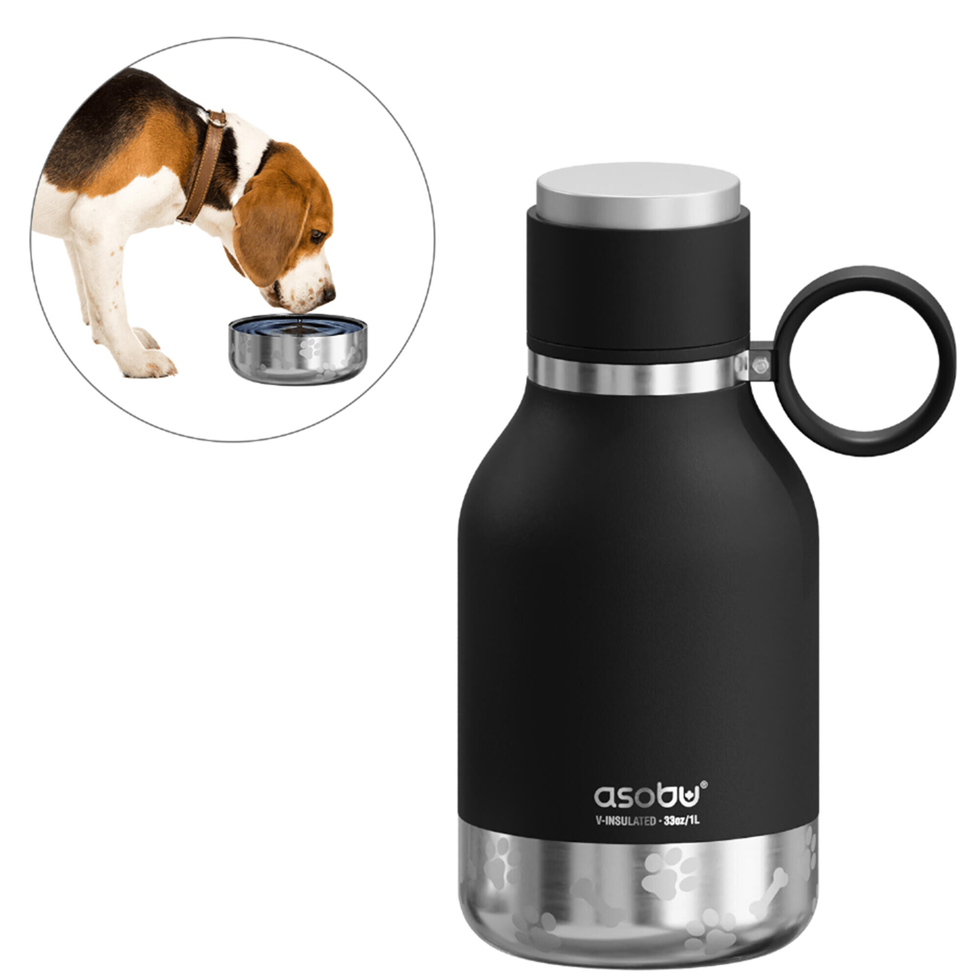 ASOBU Tritan Water Bottle with Dog Bowl Black 975ml