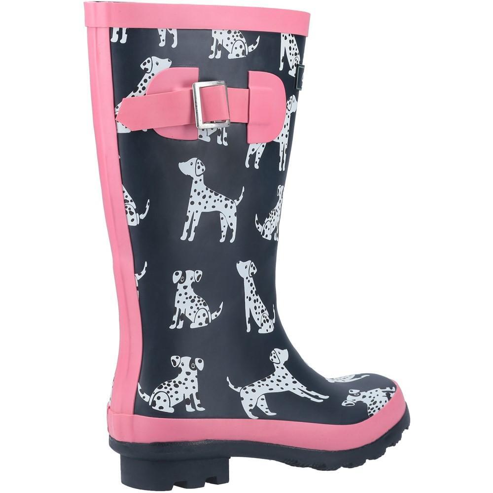Girls Spot Wellington Boots (Navy/Pink) 2/5