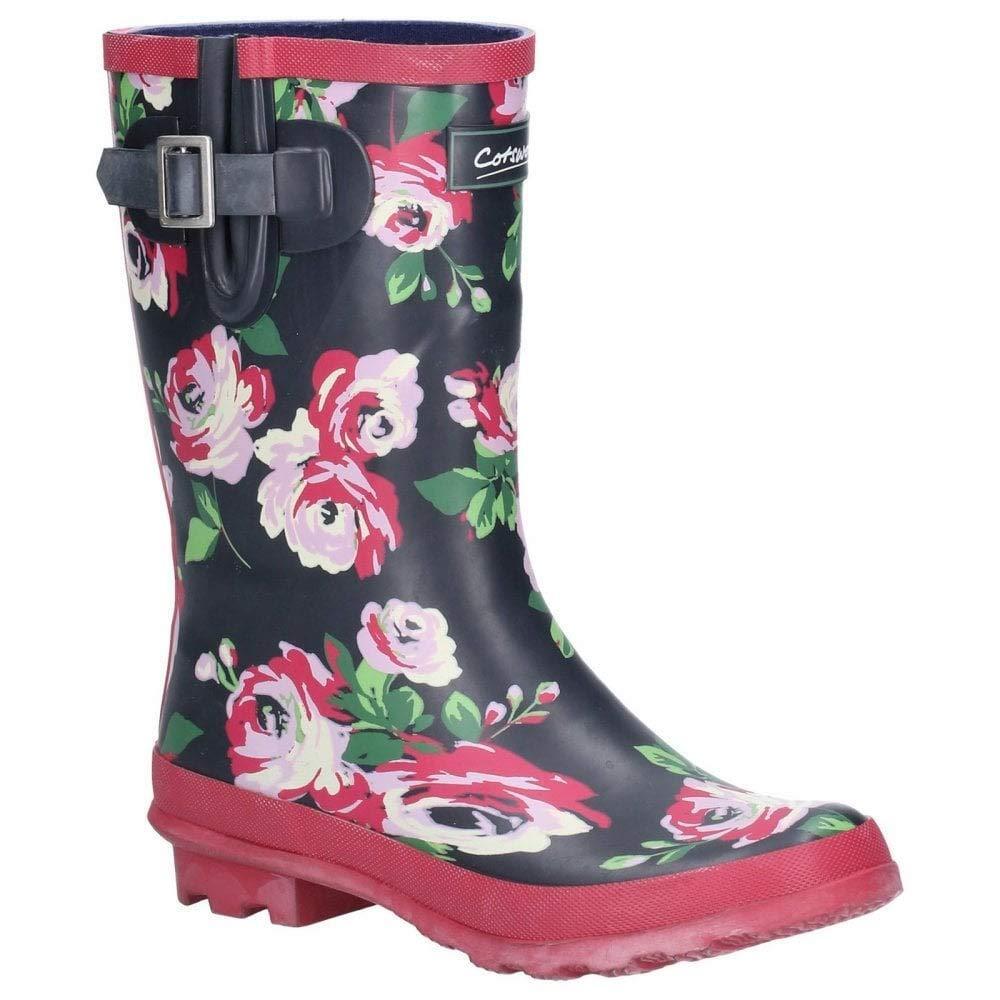 COTSWOLD Womens/Ladies Paxford Elasticated Mid Calf Wellington Boot (Black/Flower)