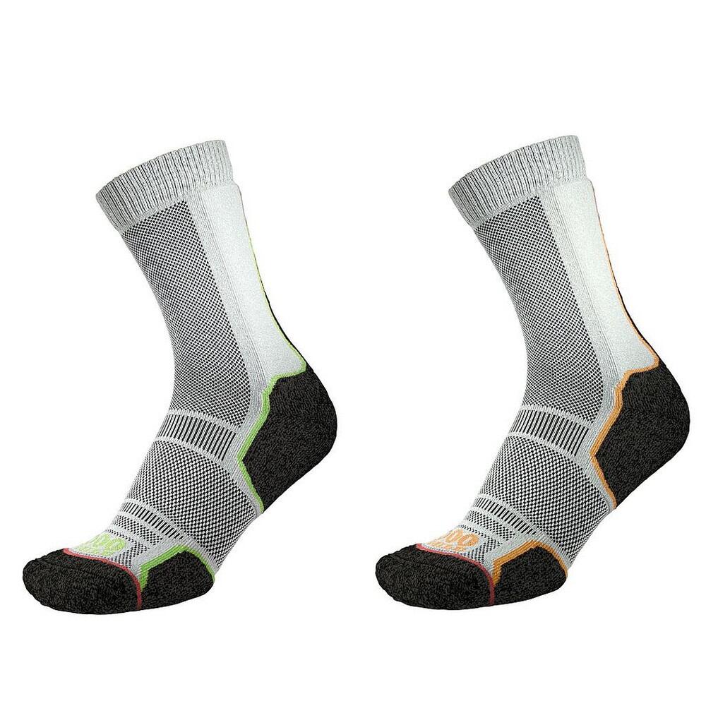 1000 MILE Mens Trek Recycled Socks (Pack of 2) (Black/Orange/Green)
