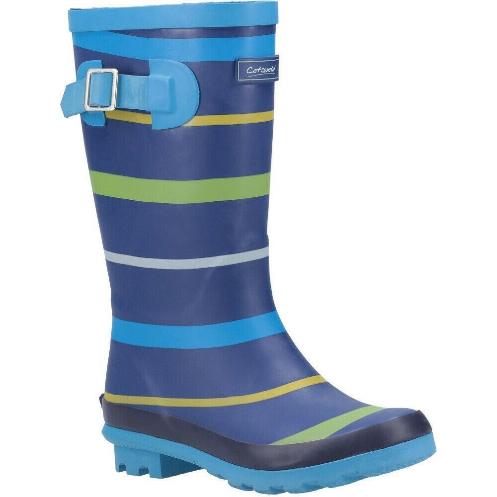 Boys Stripe Wellington Boot (Blue/Green/Yellow) 1/5
