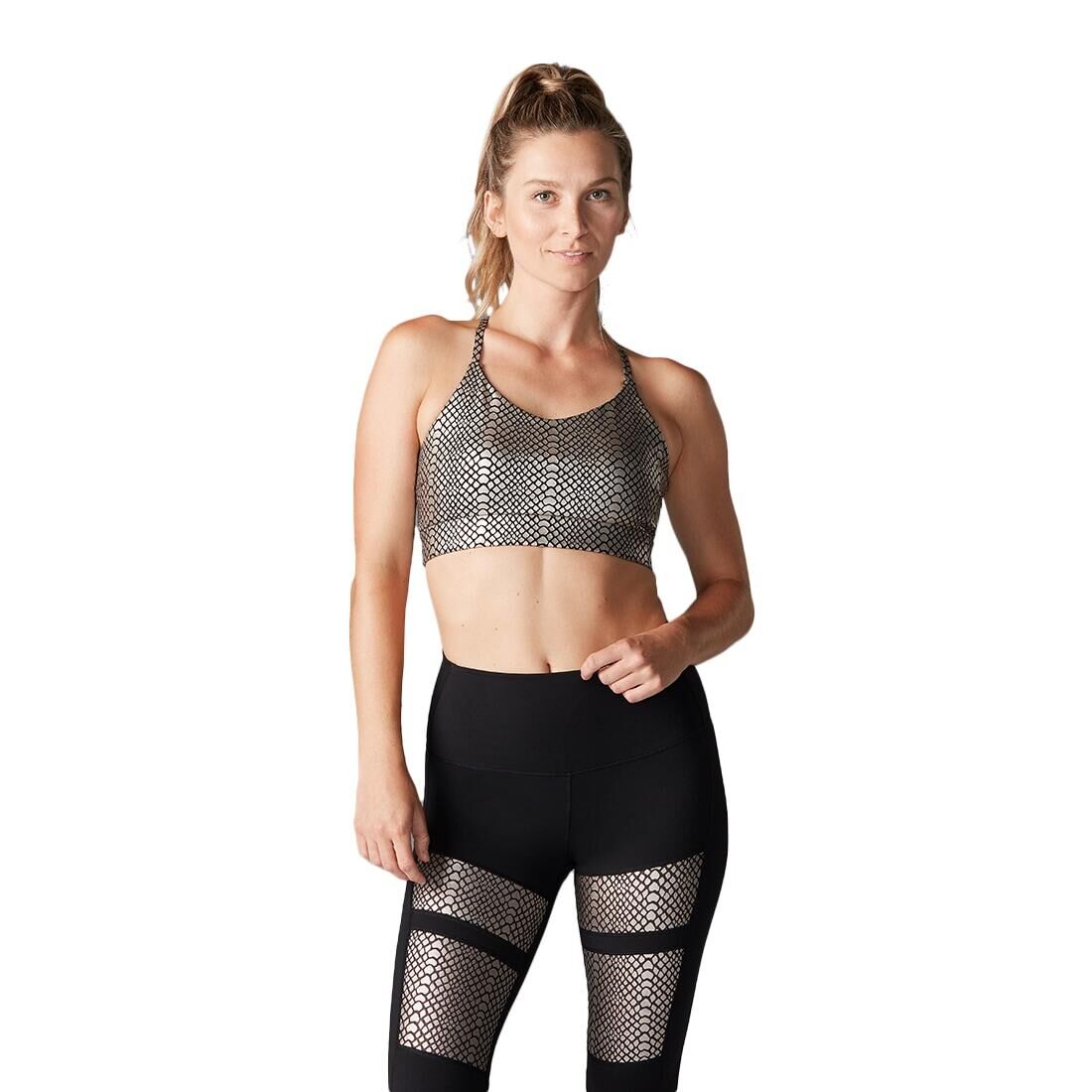 FITNESS-MAD Womens/Ladies Metallic Sports Bra (Silver/Black)