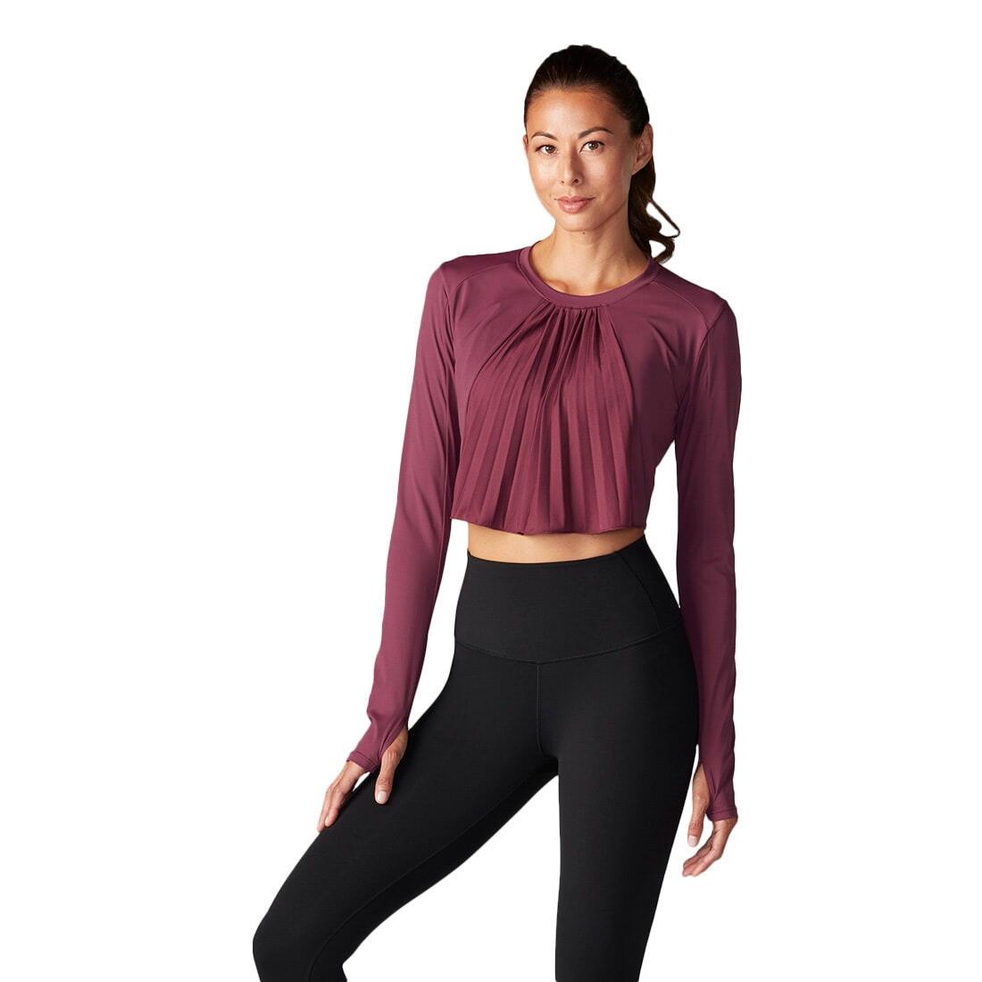 FITNESS-MAD Womens/Ladies Pleated LongSleeved Crop Top (Garnet)