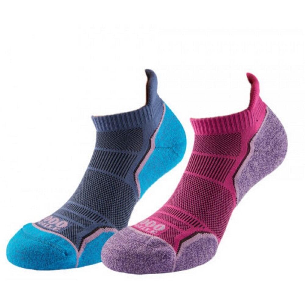 Womens/Ladies Run Ankle Socks (Pack of 2) (Hot Pink/Lavender/Blue) 1/4