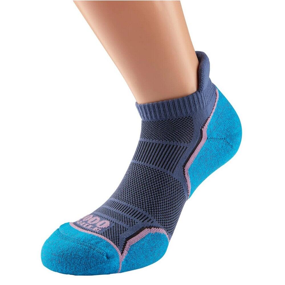 Womens/Ladies Run Ankle Socks (Pack of 2) (Hot Pink/Lavender/Blue) 3/4