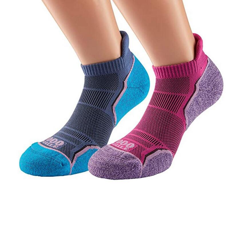 Womens/Ladies Run Ankle Socks (Pack of 2) (Hot Pink/Lavender/Blue)