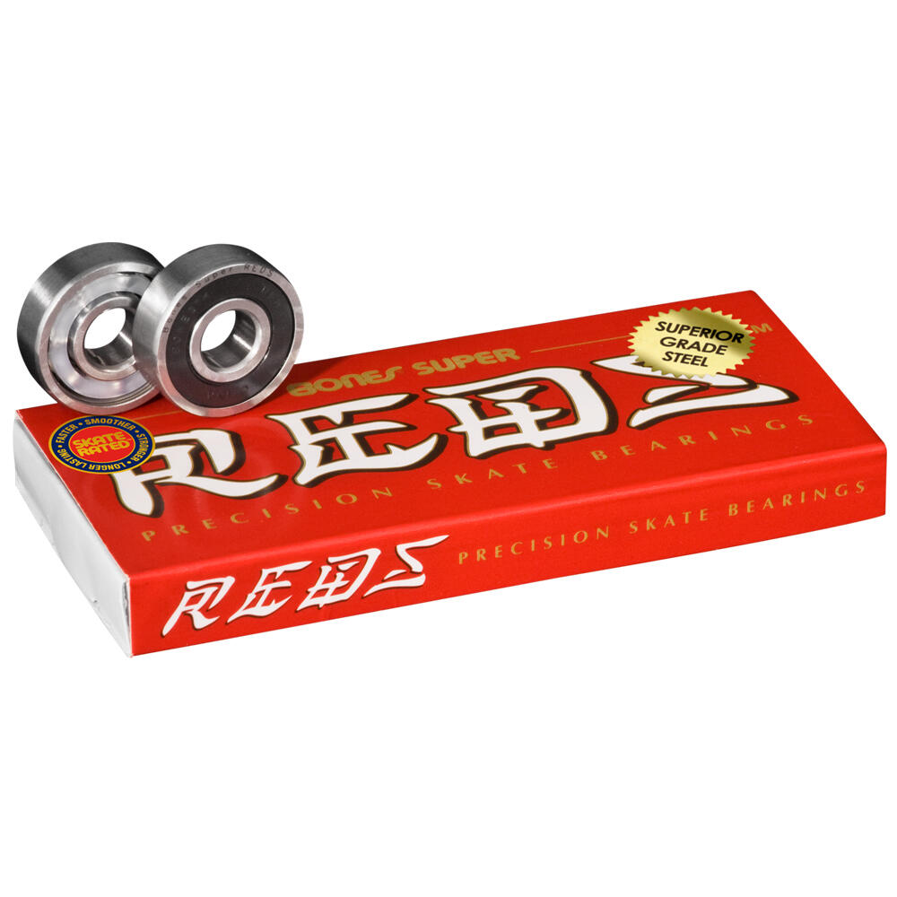 BONES SUPER REDS BEARINGS - FOR SKATEBOARDS AND SCOOTERS - 8mm 8 PACK 1/3