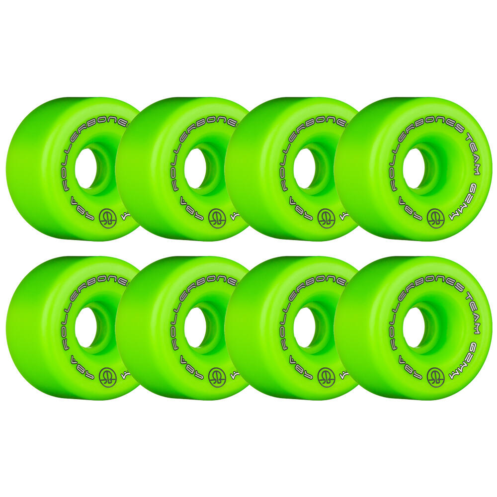 ROLLERBONES TEAM LOGO – INDOOR QUAD ROLLER SKATE WHEELS – 62MM 98A – SET OF 8 3/5