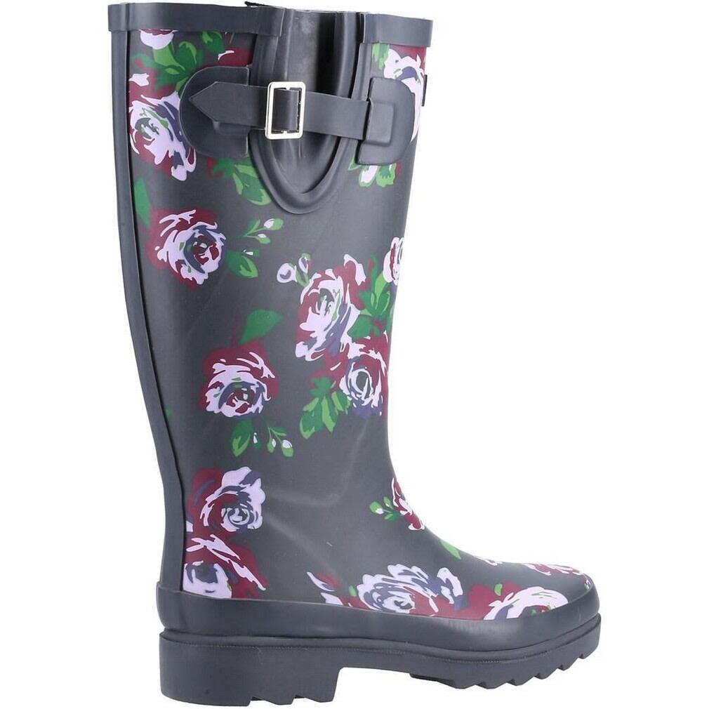 Womens/Ladies Blossom Wellington Boots (Black/Purple) 4/5