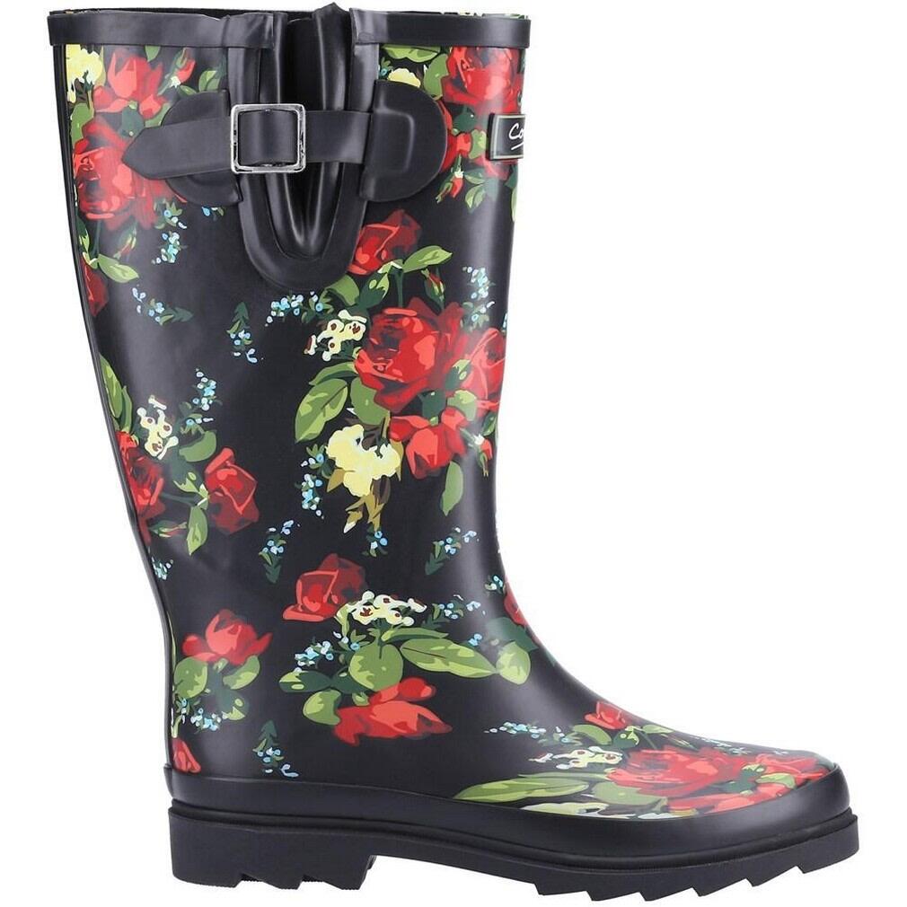 Womens/Ladies Blossom Wellington Boots (Black/Red) 2/5