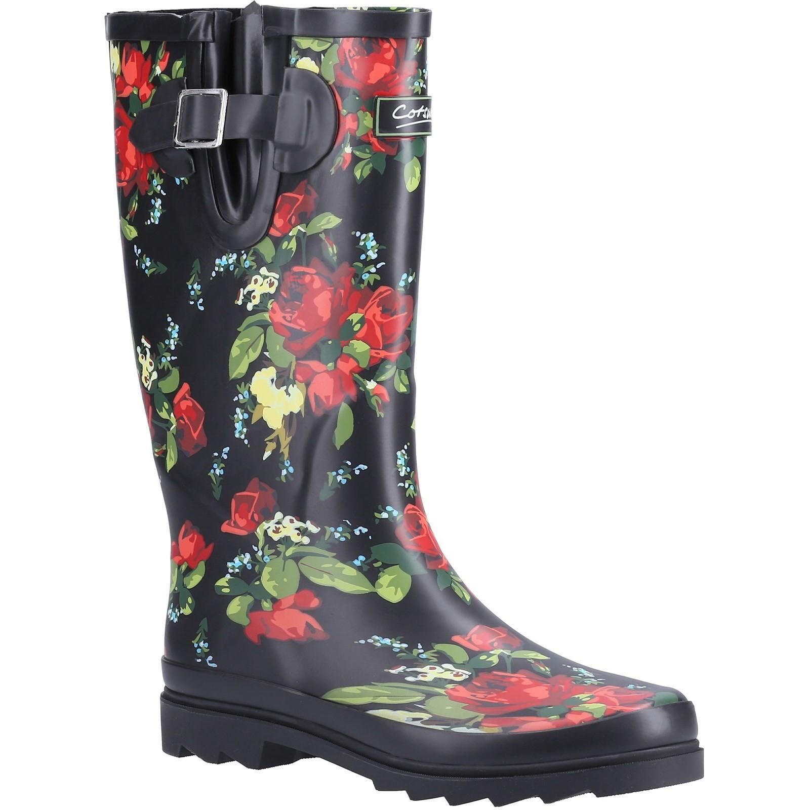 COTSWOLD Womens/Ladies Blossom Wellington Boots (Black/Red)