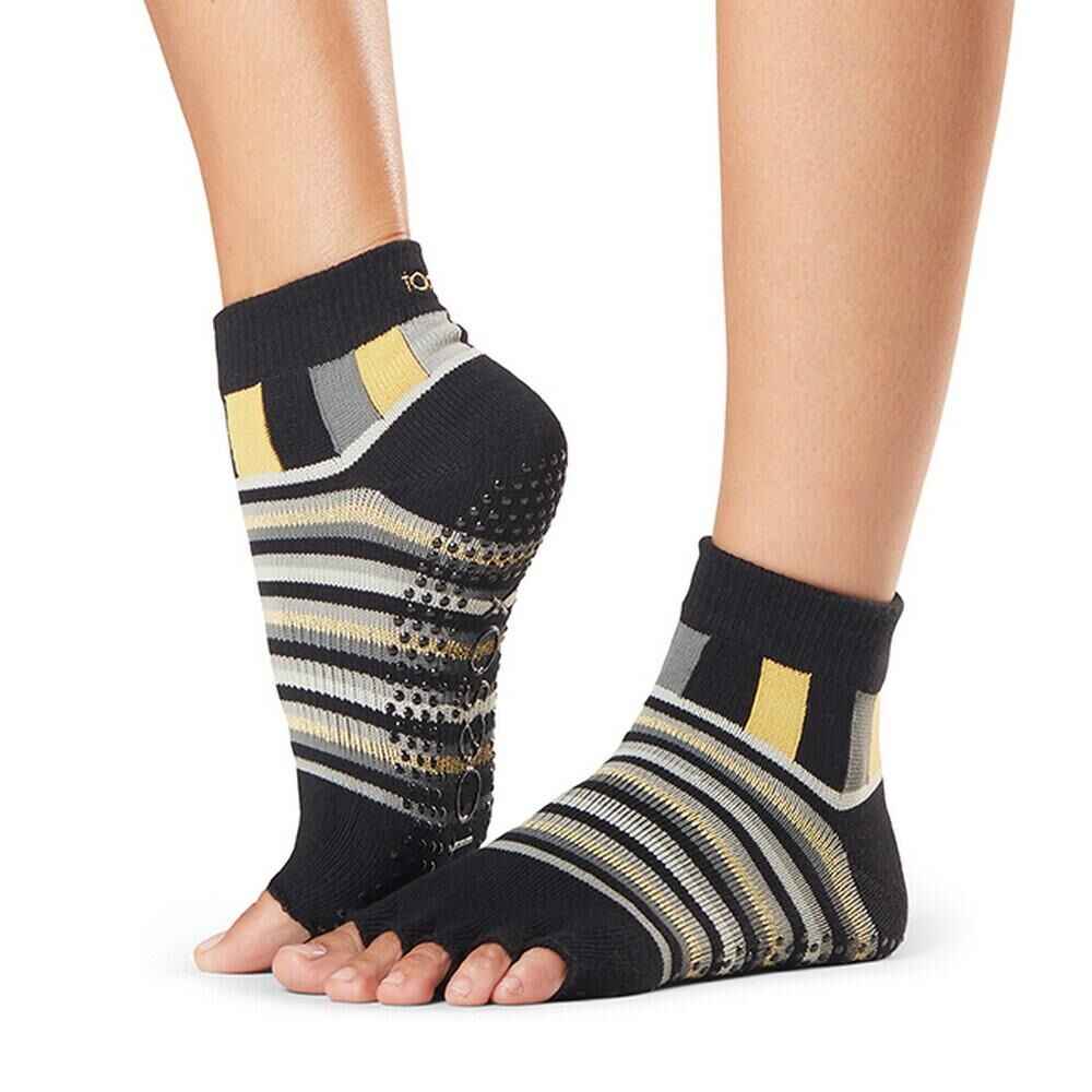 FITNESS-MAD Womens/Ladies King Half Toe Socks (Black/Yellow/Grey)