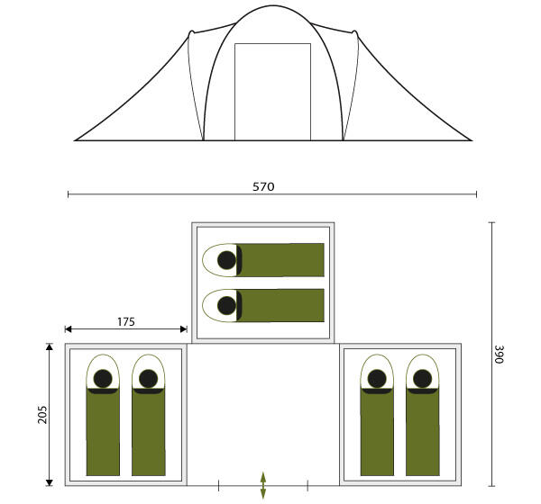Familie koepel kampeertent Daytona XXL - 6 personen - 3 Slaapcabines 7/7