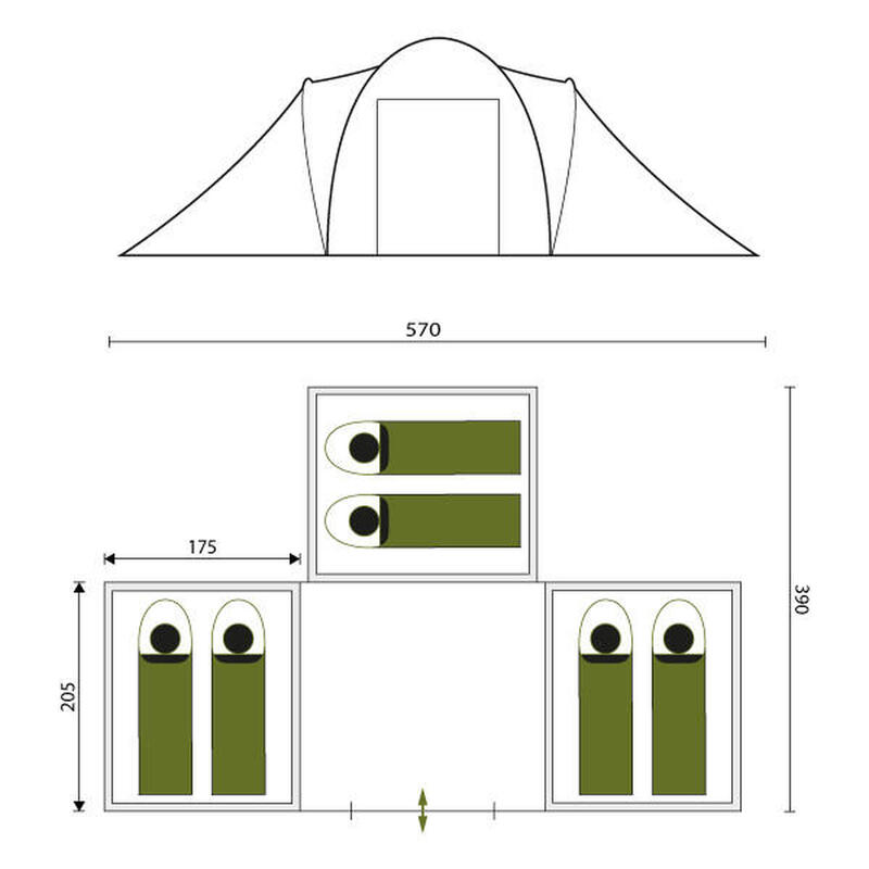 Tenda de campismo - Daytona XXL 6 pessoas - cúpula - 3x cabina de dormir