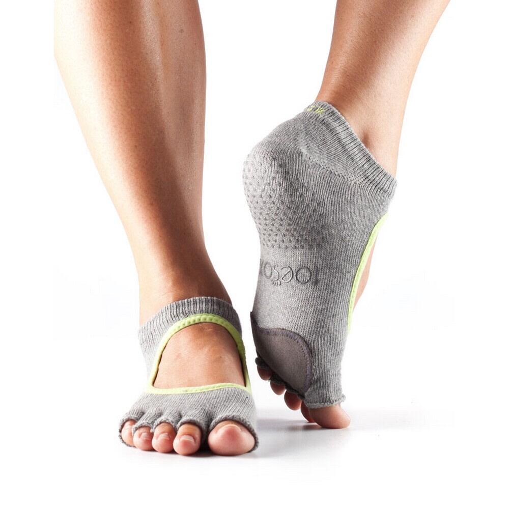 Womens/Ladies Contrast Half Toe Plie Dance Socks (Heather Grey/Lime) 1/3