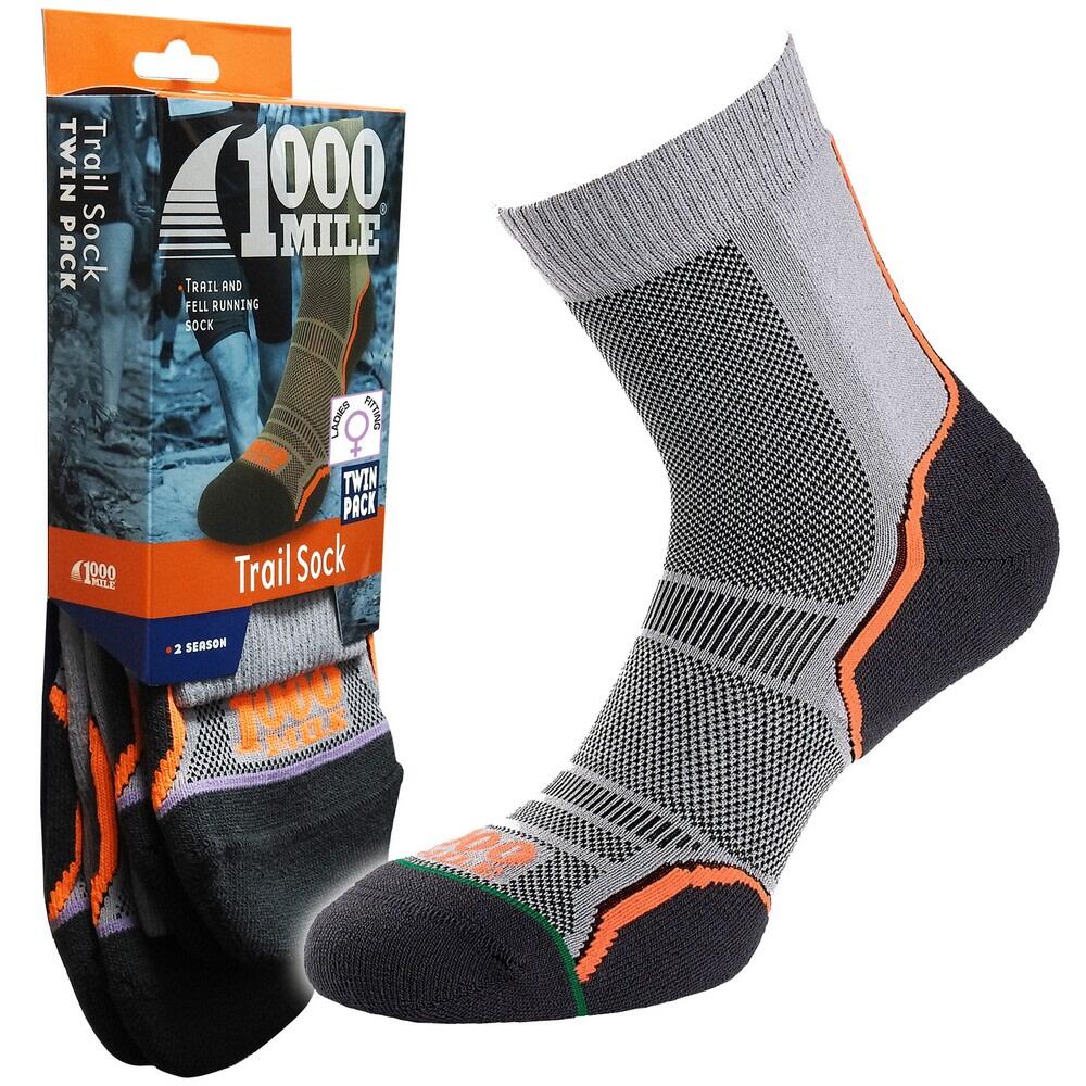 Womens/Ladies Trail Socks (Pack of 2) (Grey/Orange/Black) 3/3