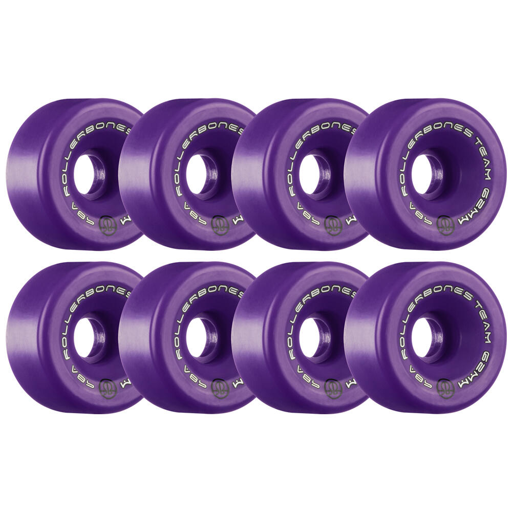 ROLLERBONES TEAM LOGO – INDOOR QUAD ROLLER SKATE WHEELS – 62MM 98A – SET OF 8 3/5