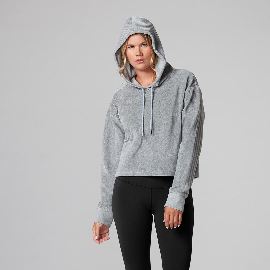 Womens/Ladies Semi Cropped Hoodie (Heather Grey) 4/4