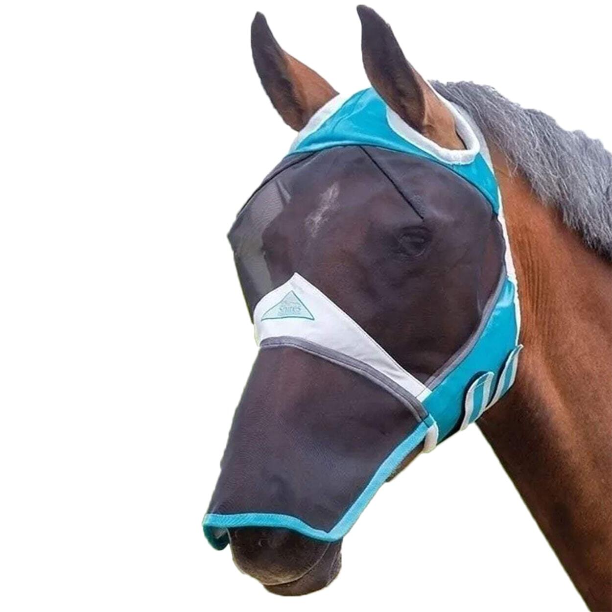 Fine Mesh Ear Holes Horse Fly Mask With Nose (Teal) 1/2