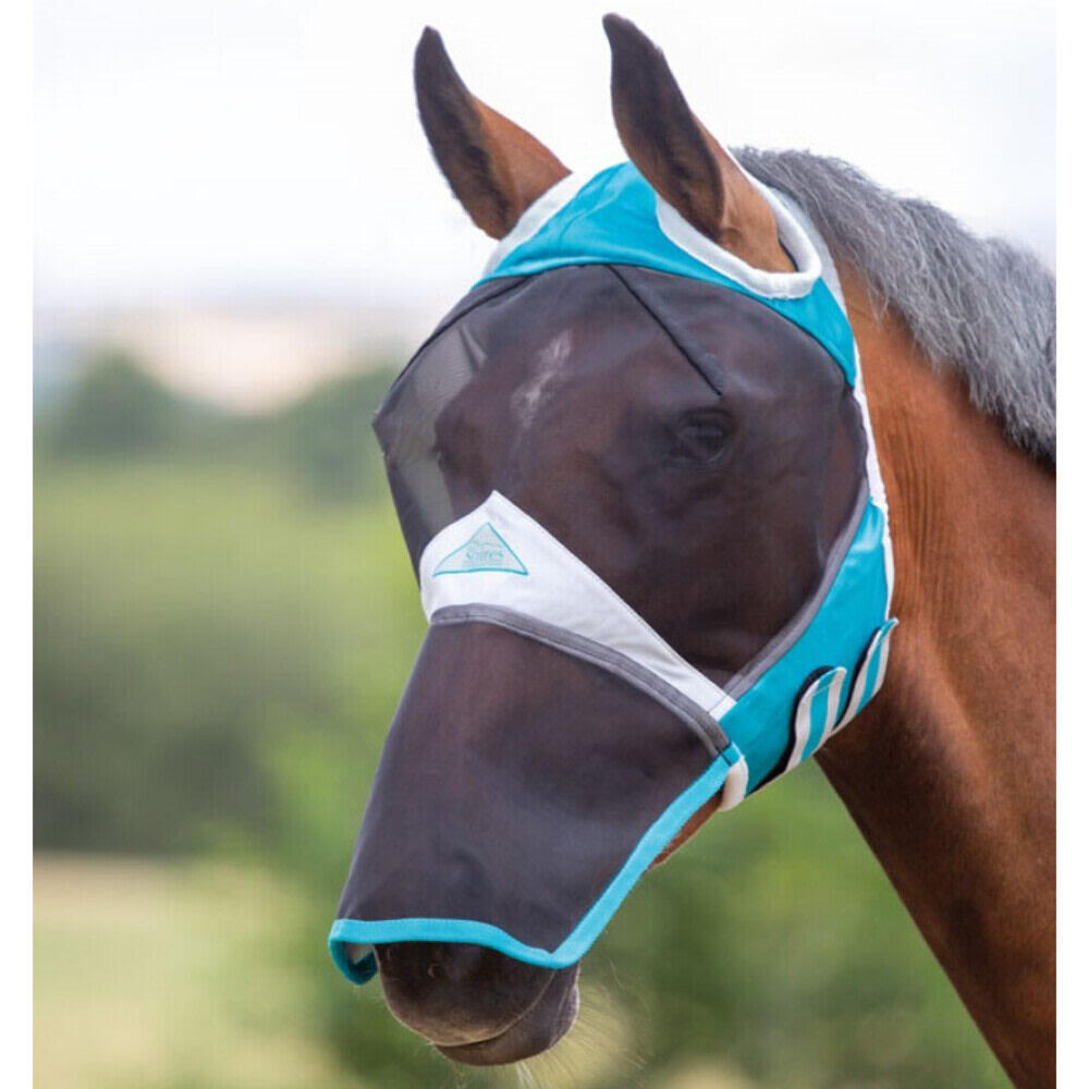 Fine Mesh Ear Holes Horse Fly Mask With Nose (Teal) 2/2