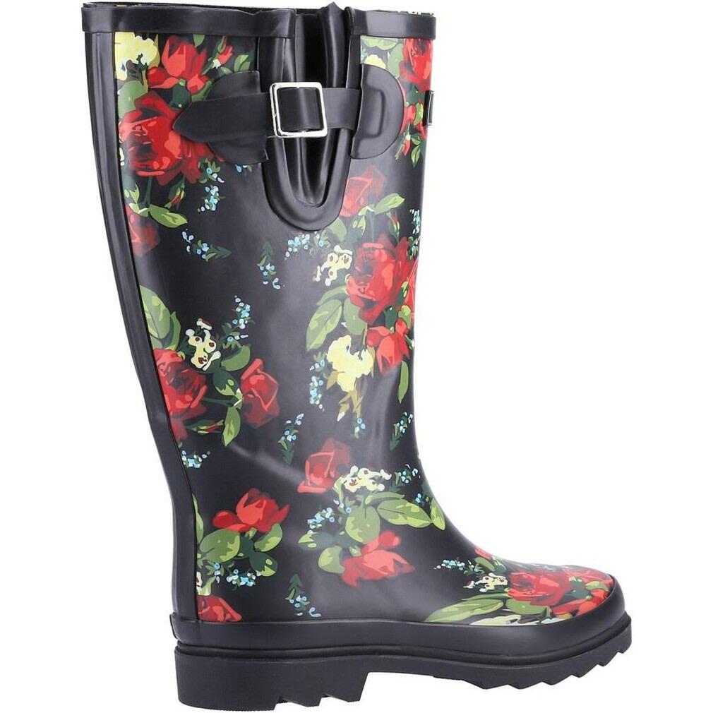 Womens/Ladies Blossom Wellington Boots (Black/Red) 4/5
