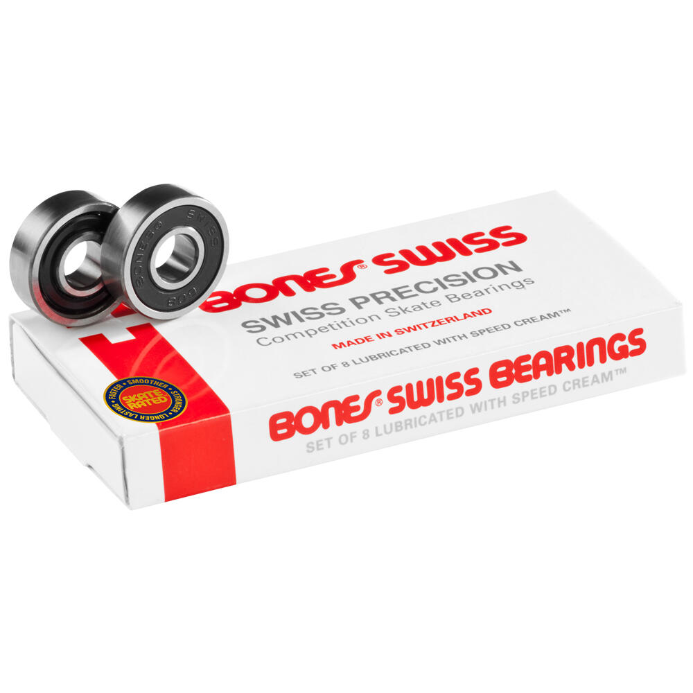 BONES SWISS BEARINGS - FOR SKATEBOARDS AND SCOOTERS - 8mm 8 PACK 1/4