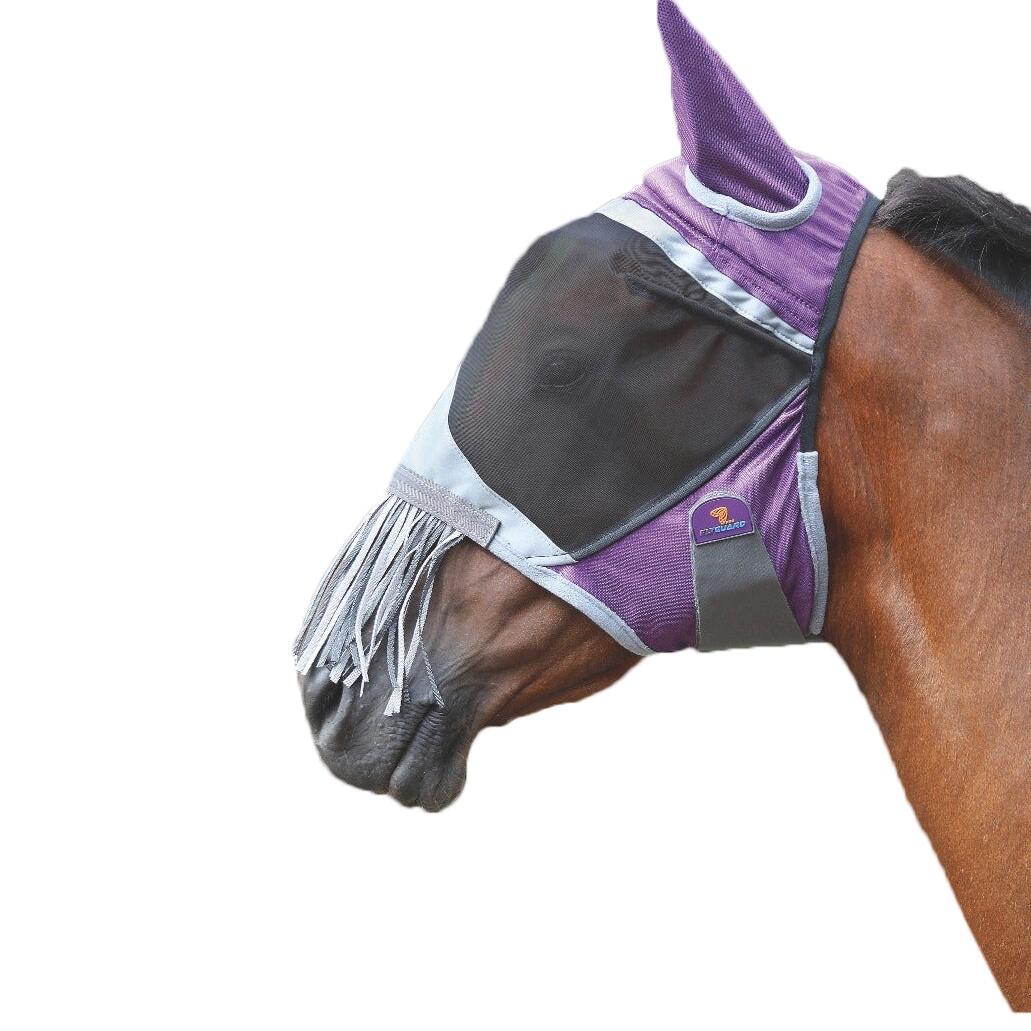Deluxe Horse Fly Mask With Ears & Nose Fringe (Purple) 1/1