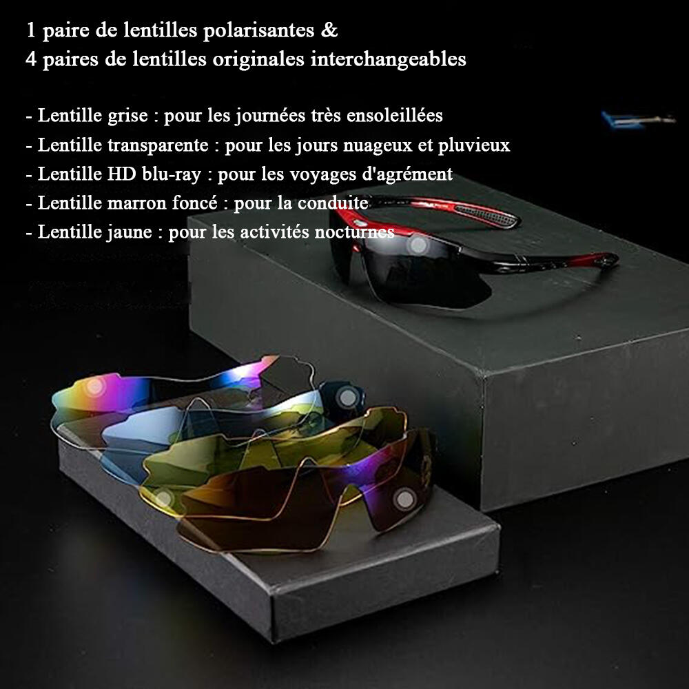 Lunettes de VTT Polarisées Lunette de Vélo avec 5 Verres Interchangeable Noir 4/8