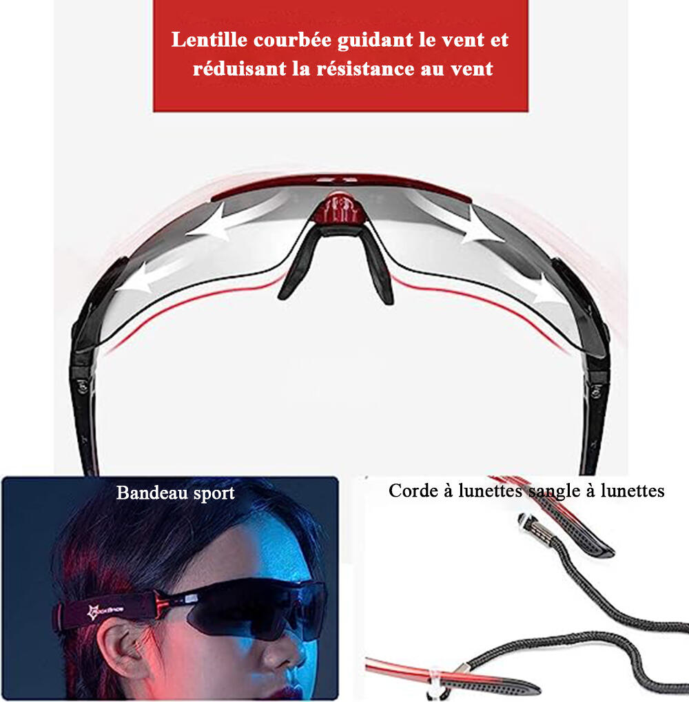 Lunettes de VTT Polarisées Lunette de Vélo avec 5 Verres Interchangeable Noir 5/8