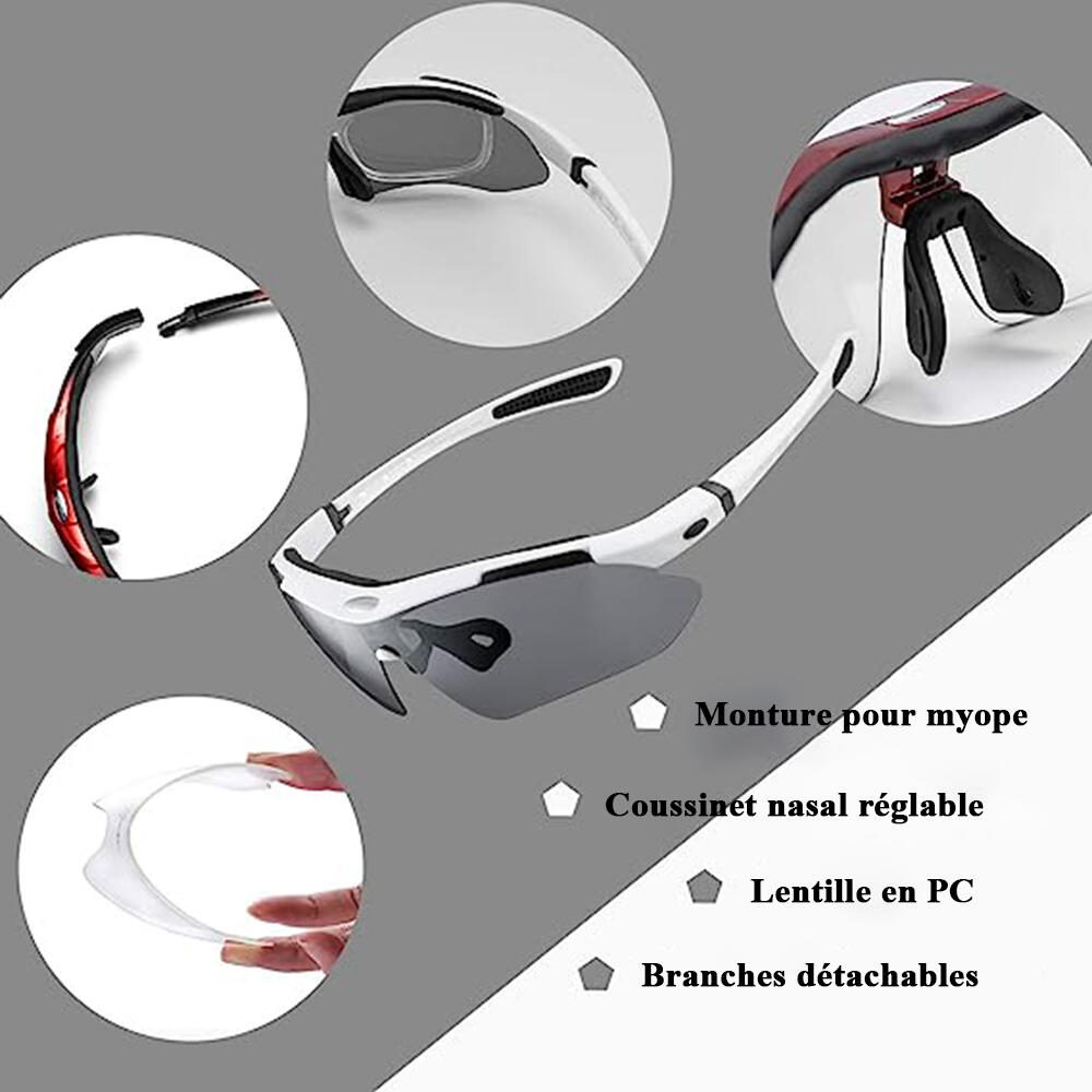 Lunettes de VTT Polarisées Lunette de Vélo avec 5 Verres Interchangeable Noir 2/8