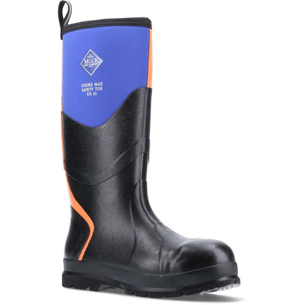 Unisex Adult Chore Max S5 Wellington Boots (Black/Blue/Orange) 1/4