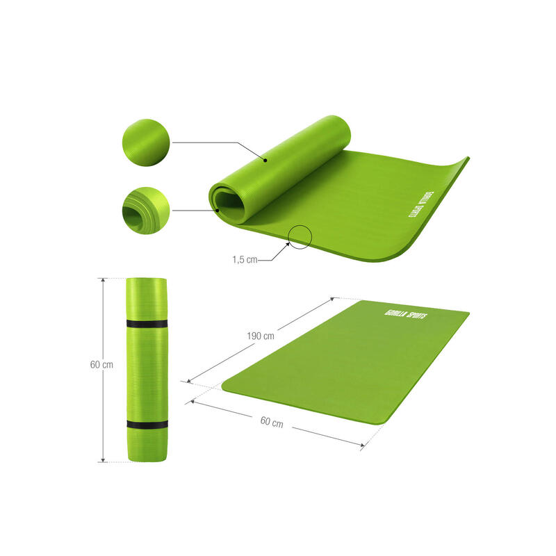 Lime groen - Yogamat Deluxe 190 x 60 x 1,5 cm