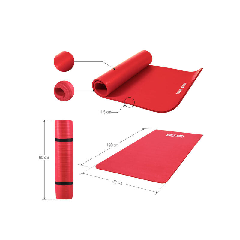 Rood - Yogamat Deluxe 190 x 60 x 1,5 cm